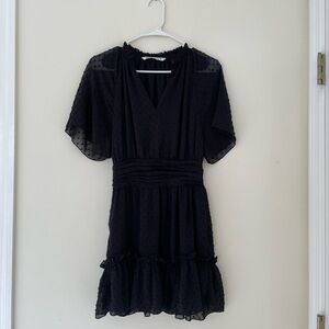 Zara Black Ruffled Flutter Sleeve V-Neck Mini Dress